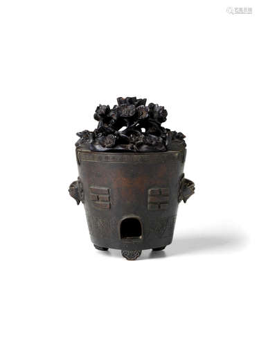 18th century A BRONZE BRAZIER-FORM CENSER