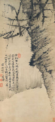 Plum Blossoms on a Cliff After Shitao (1642-after 1707)