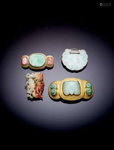 FOUR JADE MOUNTED ORNAMENTS