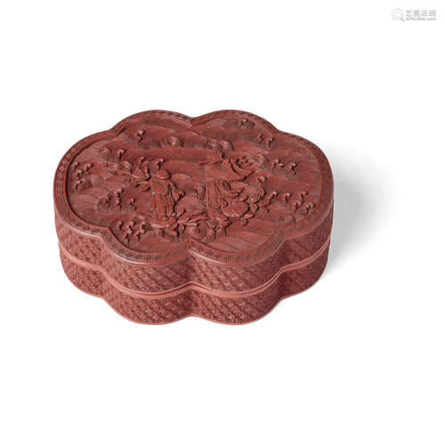 Qianlong A FINELY CARVED CINNABAR LACQUER 'IMMORTALS' BOX AND COVER