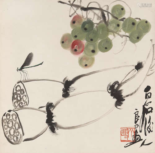 Grapes and Lotus Root Qi Liangyi (1923-1988)