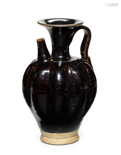 Late Tang dynasty A YAOZHOU BLACK-GLAZED LOBED EWER