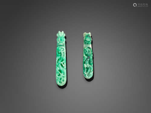 Two jadeite belt hooks