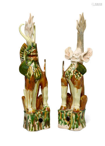 Tang dynasty A PAIR OF SANCAI-GLAZED POTTERY EARTH SPIRITS, ZHENMUSHOU