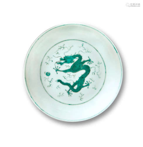 Qianlong seal mark and of the period A GREEN AND BLACK-ENAMELED 'DRAGON' DISH