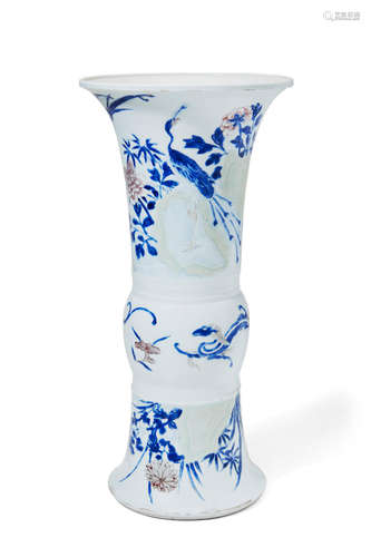 Kangxi AN UNDERGLAZE BLUE, COPPER-RED AND CELADON DECORATED BEAKER VASE