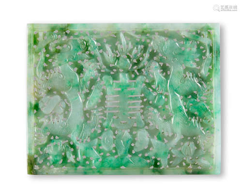 19th century A JADEITE 'DRAGON' PLAQUE