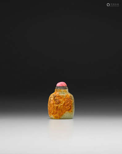 Master of the Rocks School, 1780-1850 A YELLOW AND RUSSET JADE SNUFF BOTTLE