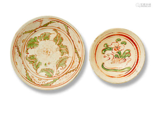 Song/Jin dynasty TWO CIZHOU POLYCHROME DISHES