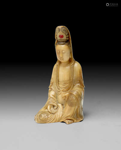 18th century A SOAPSTONE FIGURE OF GUANYIN