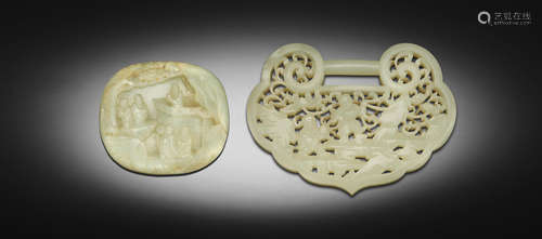 Qing dynasty TWO CELADON JADE PLAQUES