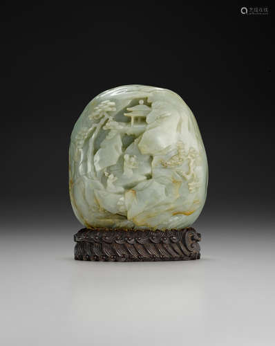 18th/19th century A pale green jade 'landscape' boulder