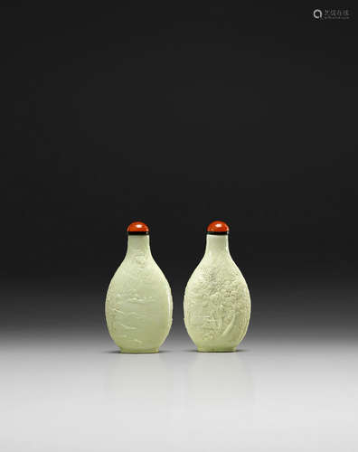 Attributed to Chen Guozhi  A CARVED PORCELAIN SNUFF BOTTLE