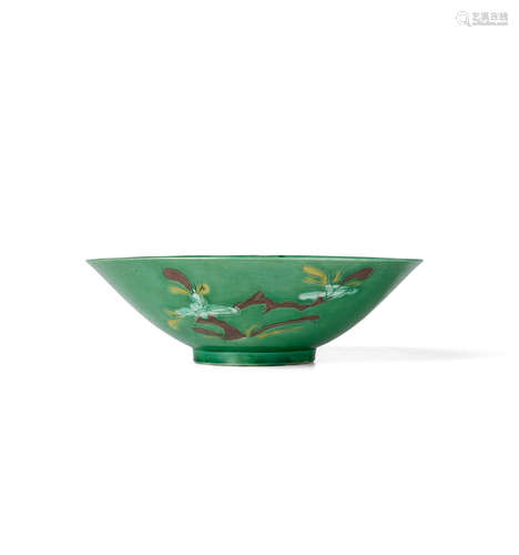 Kangxi A FAMILLE VERTE BISCUIT GLAZED 'FLORAL' BOWL