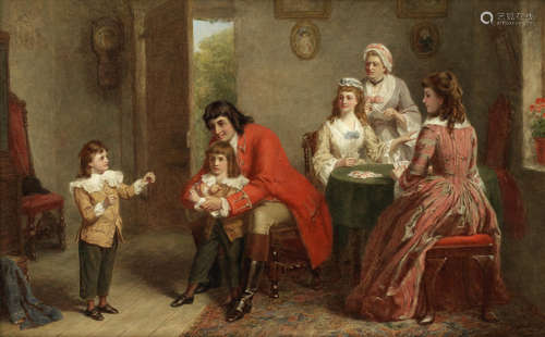 Scene from The Vicar of Wakefield 'The intervals between conversations were employed in teaching my daughters piquet; or sometimes in setting my two little ones to box, to make them sharp, as he (the Squire) called it.' William Powell Frith, RA(British, 1819-1909)