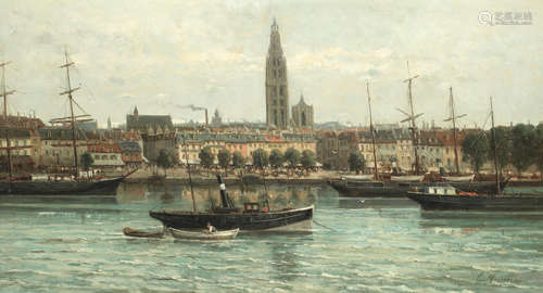 A view of Antwerp from the Scheldt Gustave Mascart(French, 1834-1914)