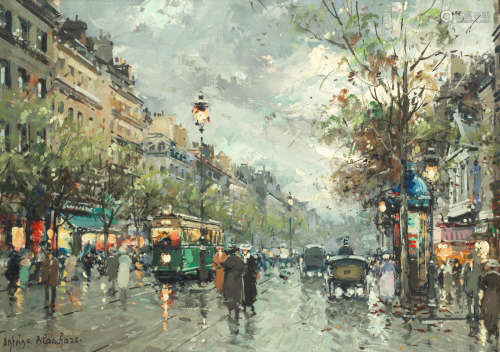 Parisian street scene Antoine Blanchard(French, 1910-1988)