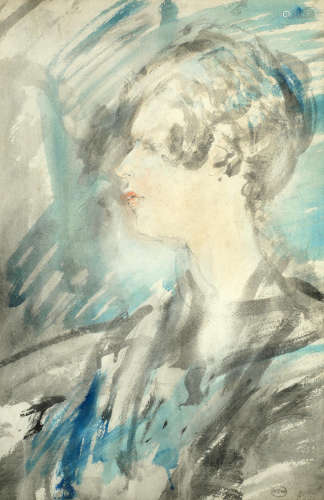 Portrait of a lady, head turned to the left  Ambrose McEvoy(British, 1878-1927)