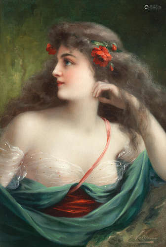 Young beauties; a pair each 38.1 x 26.7cm (15 x 10 1/2in).(2) Emile Vernon(French, 1872-1919)