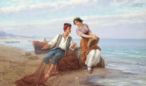 A young couple in the bay of Naples Pietro Gabrini(Italian, 1856-1926)