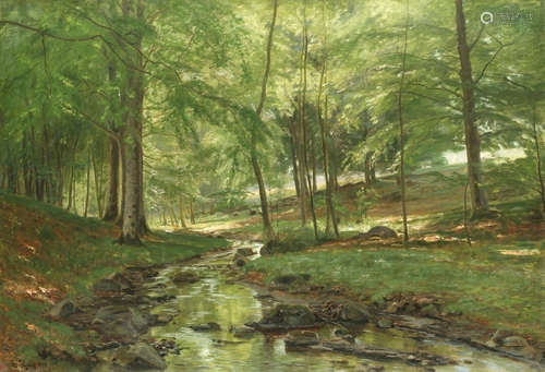 A woodland stream  Christian Peder Mørch Zacho(Danish, 1843-1913)