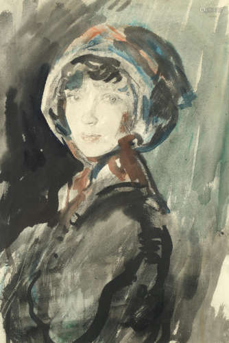 Portrait of a lady in a bonnet  Ambrose McEvoy(British, 1878-1927)