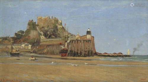 St Helier, Jersey; Mont Orgueil castle, Jersey; Kew bridge each 12.7 x 20.3cm (5 x 8in).(3) Frederick A. Winkfield(British, active 1873-1920)