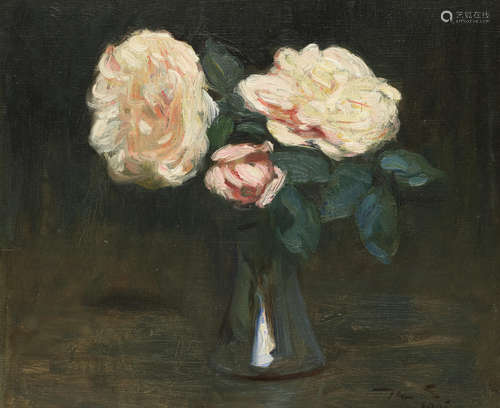 Still life of roses in a glass vase Mark Senior(British, 1864-1927)