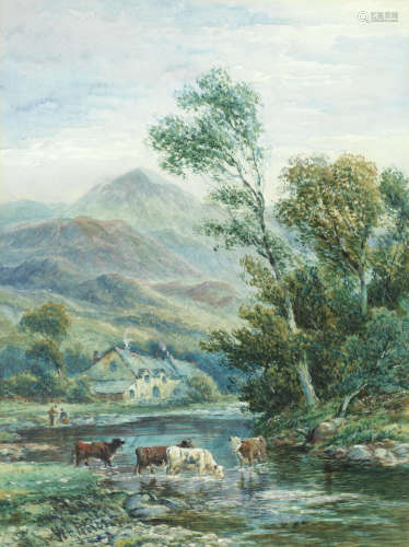 Cattle drinking; Sheep by a stream, a pair (I)(2) Henry Woodbridge Parton(American, 1858-1933)