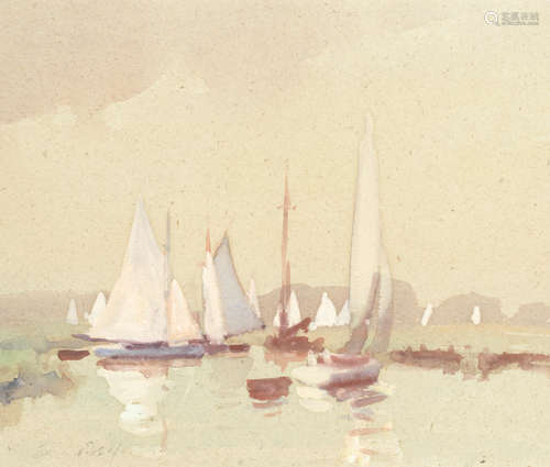 Sailing boats near St Benet's Abbey Edward Seago, RWS, RBA(British, 1910-1974)