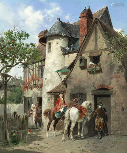 A halt at a country inn François Adolphe Grison(French, 1845-1914)