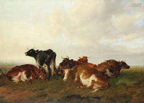 A group of six cows in Canterbury Meadows Thomas Sidney Cooper, RA(British, 1803-1902)