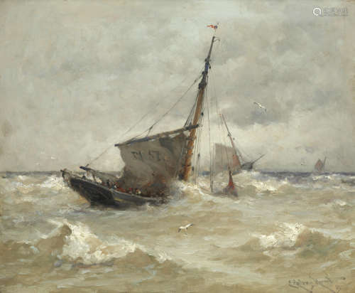 Shipping in a heavy swell Edward Aubrey Hunt(American, 1855-1922)