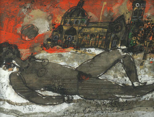 'Firenze et La Dame Nue' Théo Tobiasse(1927-2012)