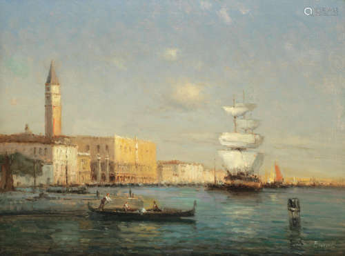 Antoine Bouvard, Evening Light Doges Palace, Venice, oil on canvas