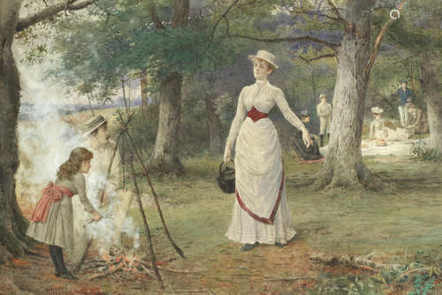 The family picnic George Goodwin Kilburne, RI, RBA(British, 1839-1924)