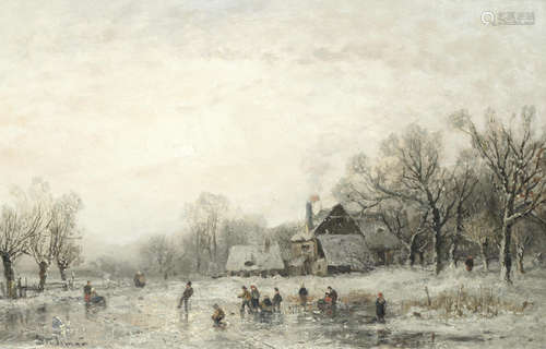 Skaters on a frozen pond  Adolf Stademann(German, 1824-1895)