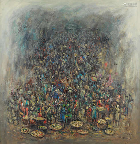 Market scene  Kolade Oshinowo(Nigerian, born 1948)