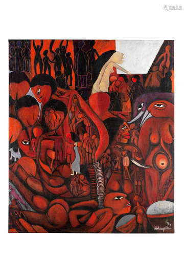 'A mulher que vai ao espelho e não se vê' (The woman who goes to the mirror and does not see her face)  Malangatana Valente Ngwenya(Mozambican, 1936-2011)