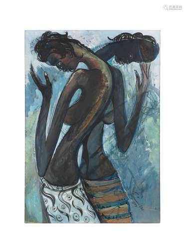 Two women wearing Ankara  Benedict Chukwukadibia Enwonwu M.B.E(Nigerian, 1917-1994)