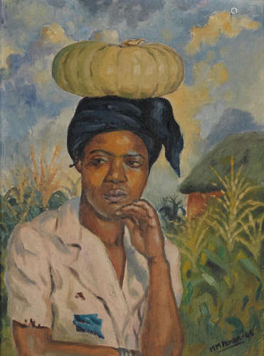 Portrait of a woman carrying a gourd  George Milwa Mnyaluza Pemba(South African, 1912-2001)