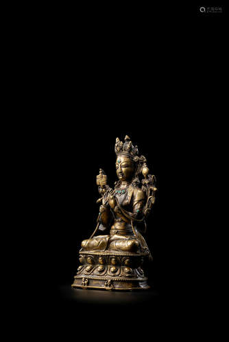 TIBET, 15TH/16TH CENTURY A COPPER INLAID BRASS FIGURE OF SATRIG ERSANG