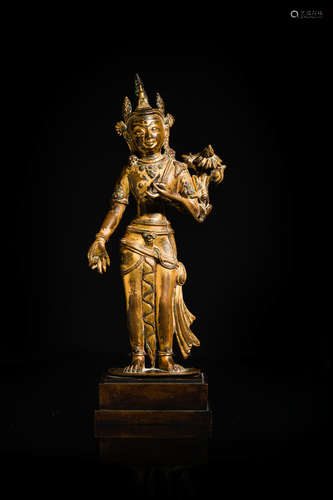 NEPAL, CIRCA 11TH CENTURY A GILT COPPER FIGURE OF MAITREYA