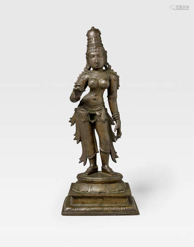 SOUTH INDIA, TAMIL NADU, VIJAYNAGARA PERIOD, 15TH CENTURY  A COPPER ALLOY FIGURE OF PARVATI