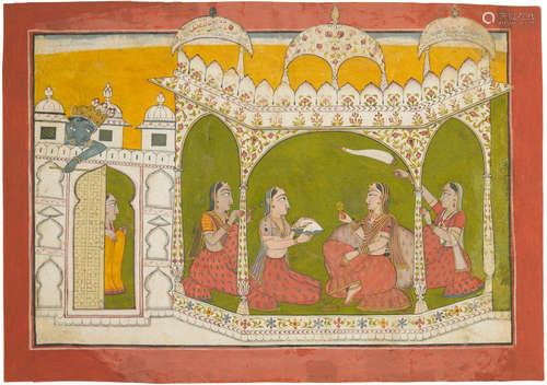 NURPUR, CIRCA 1720 KRISHNA SPYING ON RADHA