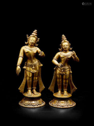 ORISSA, CIRCA 16TH CENTURY A PAIR OF BRASS FIGURES OF RAMA AND LAKSHMANA