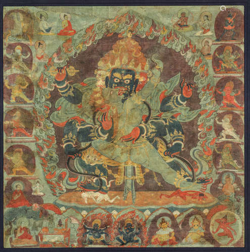 TIBET, CIRCA 16TH CENTURY A SILK THANGKA OF MAHACHAKRA VAJRAPANI