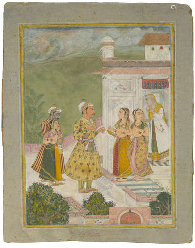 BIKANER, CIRCA 1700  DUENNA AND COURTESANS NEGOTIATING WITH SUITORS