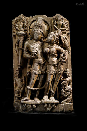 NORTH INDIA, 10TH/11TH CENTURY A BLACKSTONE STELE OF LASKHMINARAYANA