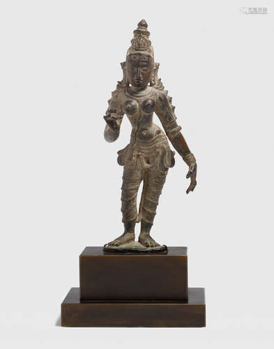 SOUTH INDIA, CHOLA PERIOD, 13TH CENTURY  A COPPER ALLOY FIGURE OF PARVATI